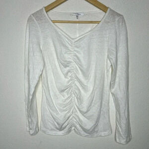 Frame Medium long sleeve white soft linen top